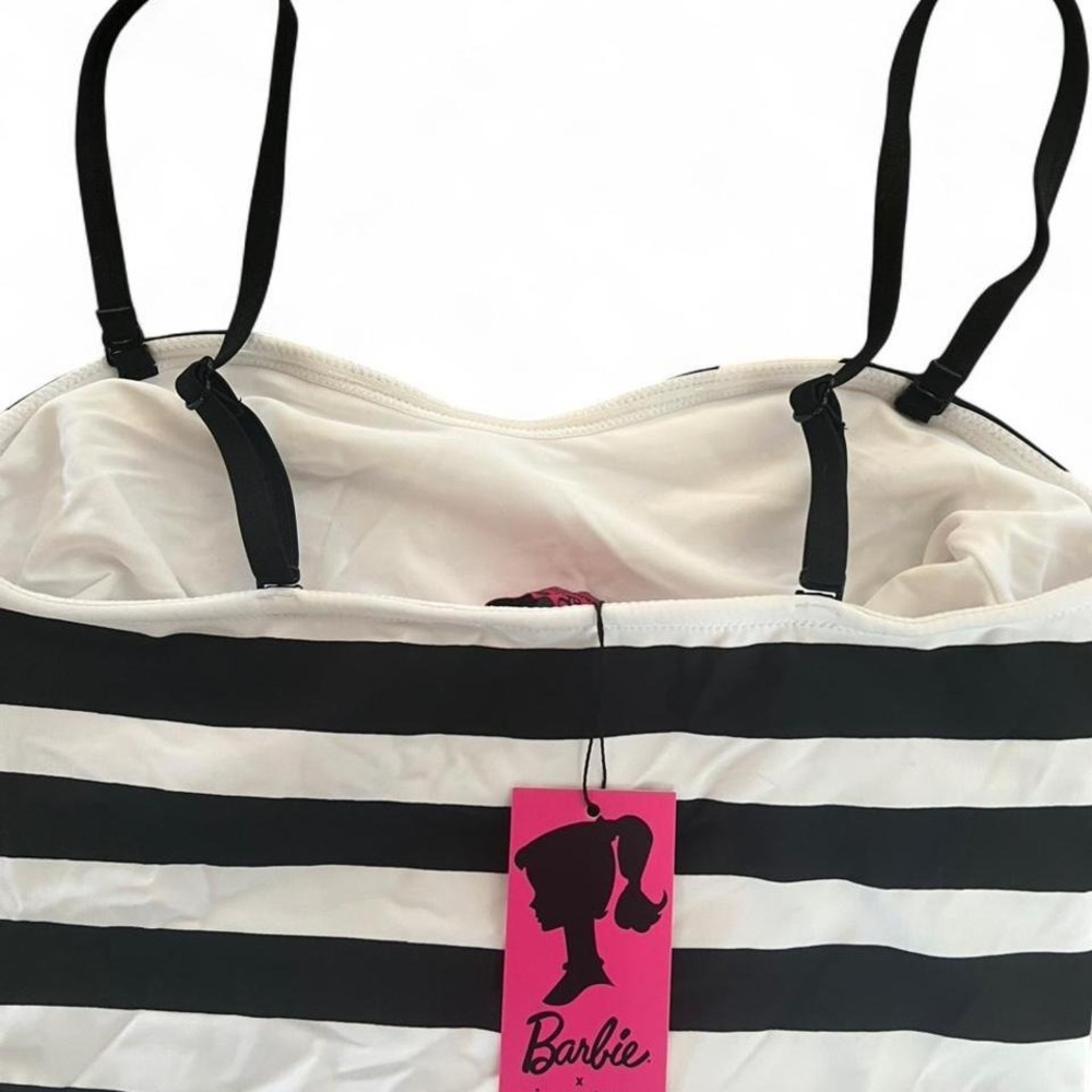 Unique Vintage Black and White Striped One-Piece Swimsuit - Picture 7 of 8